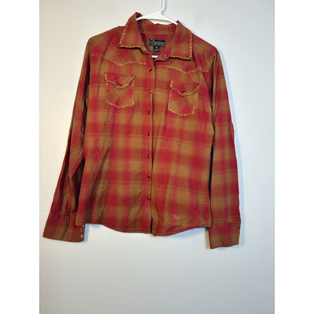 Cattlelac Ranch Women's Plaid Long Sleeve Blouse‎ Sz M Pearl Snaps Cowgirl